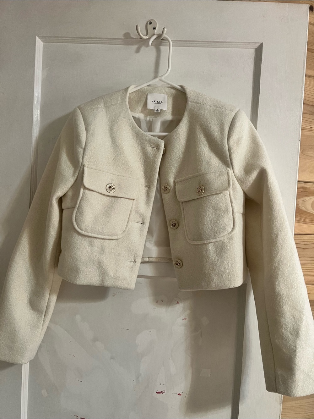 Le Lis Cream Boxy Cropped Jacket with Flap Pockets